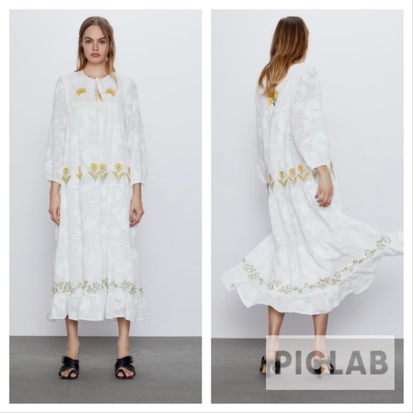 Zara tiered maxi dress w/ floral embroidery. NWT Host picked !! - Picture 3 of 10